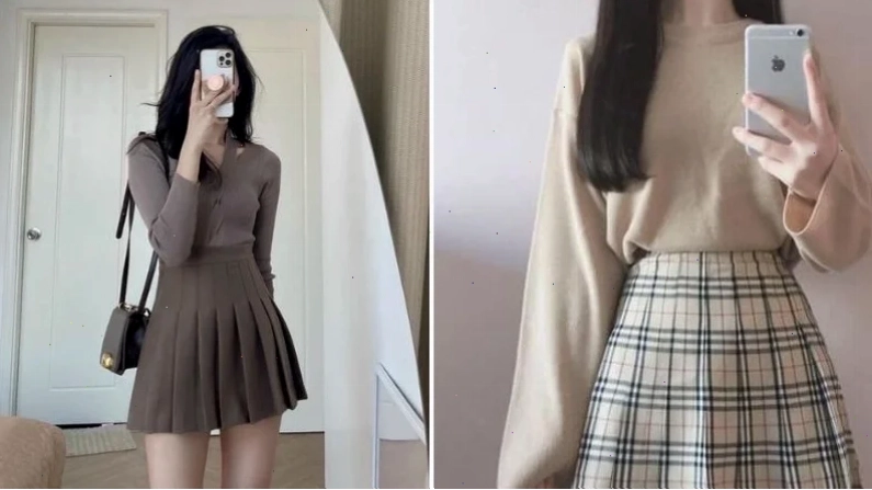 gái xinh mặc váy xếp ly dáng lỡ