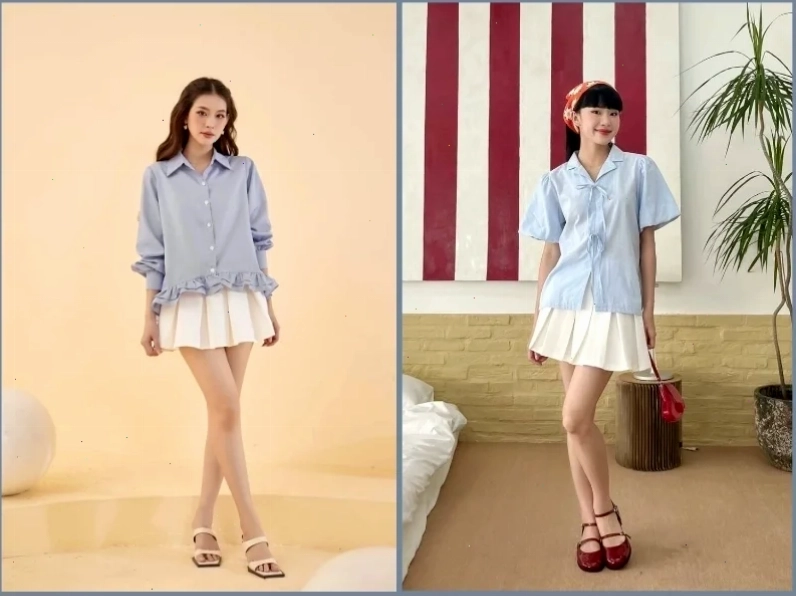gái xinh mặc váy xếp ly satin