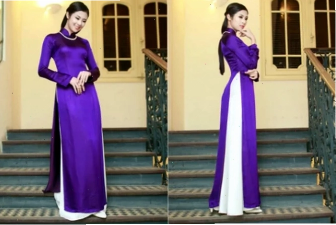 hình ảnh cô gái huế mặc áo dài tím cười tươi