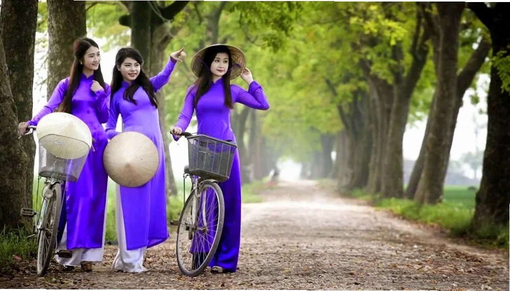 hình ảnh cô gái huế mặc áo dài tím hoàng hôn