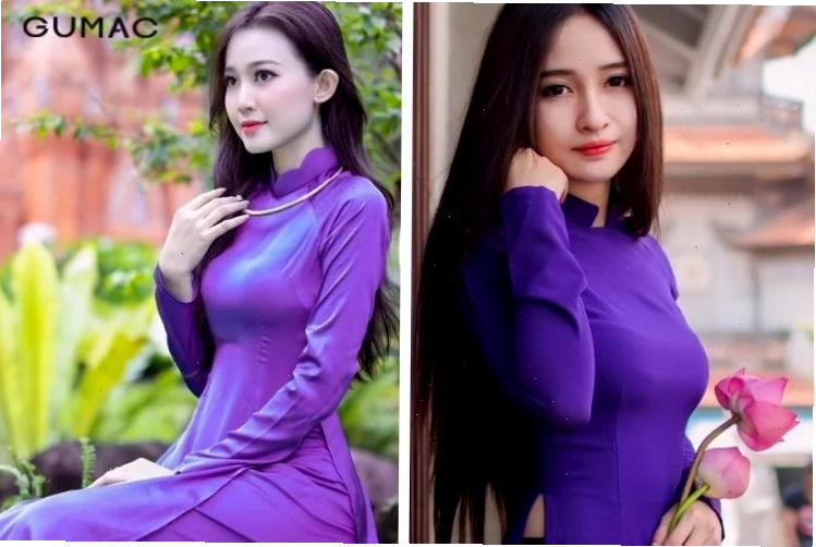 hình ảnh cô gái huế mặc áo dài tím ngoài trời