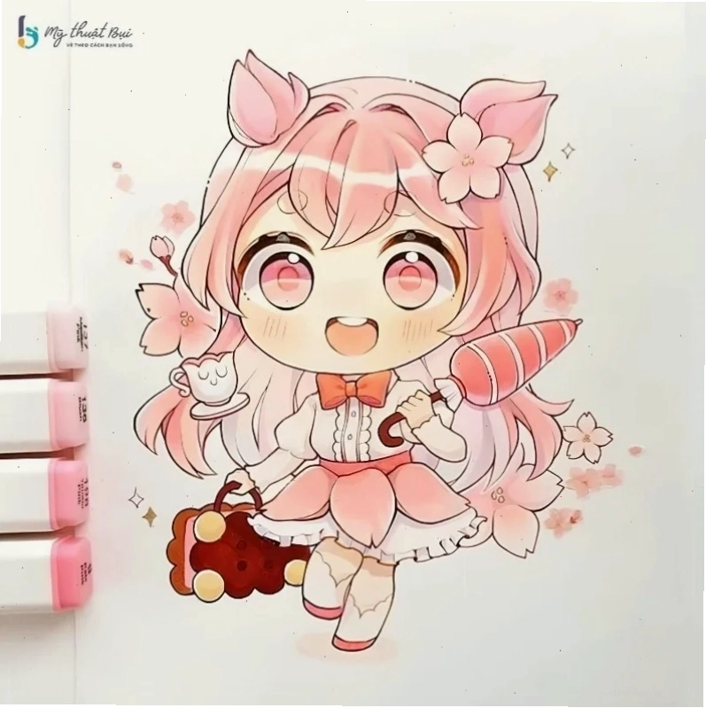 Chibi ấm áp Hình chibi cô gái dễ thương bên lò sưởi