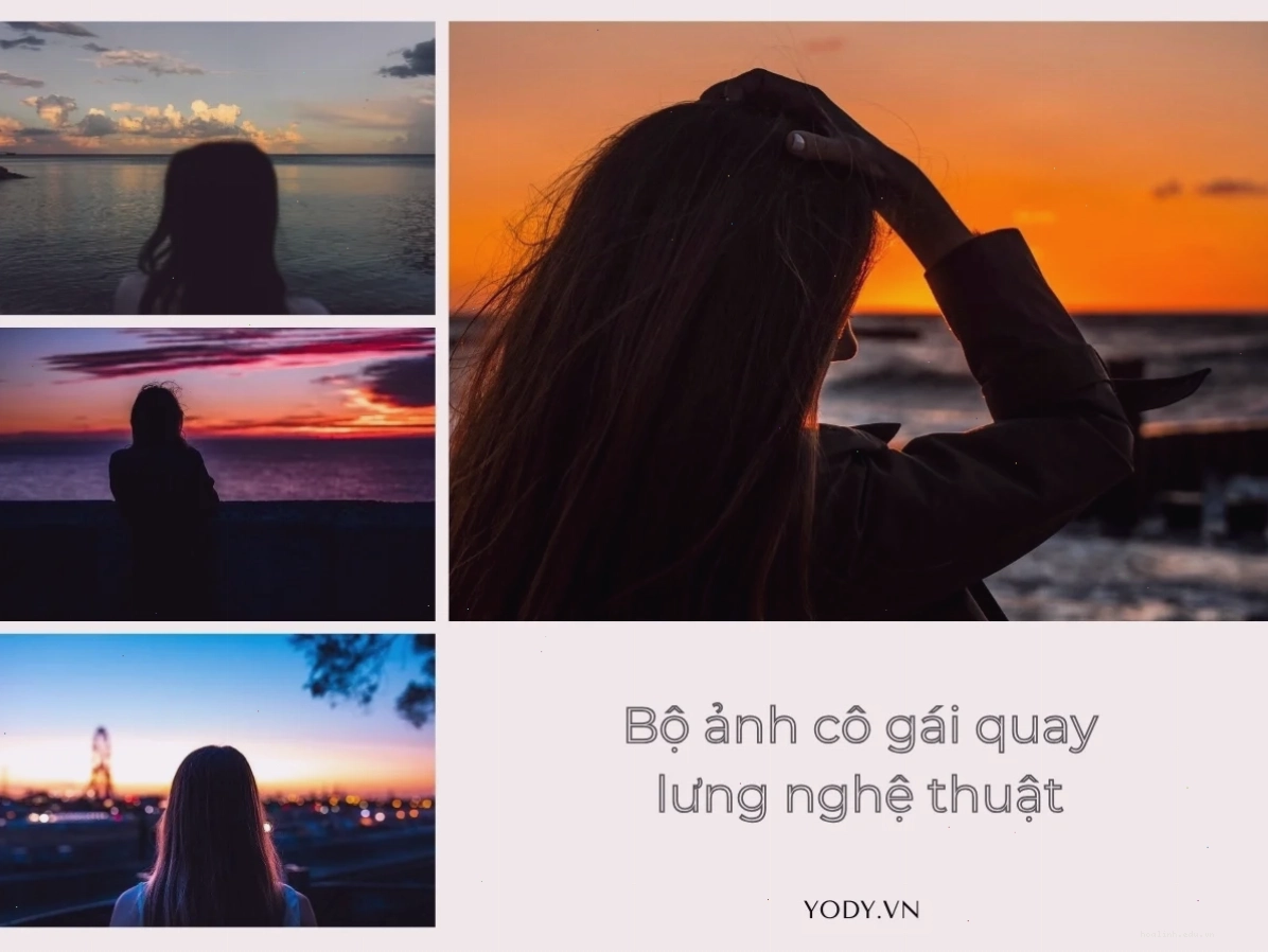 Ảnh hoàng hôn hình nền cô gái quay lưng hoàng hôn đỏ
