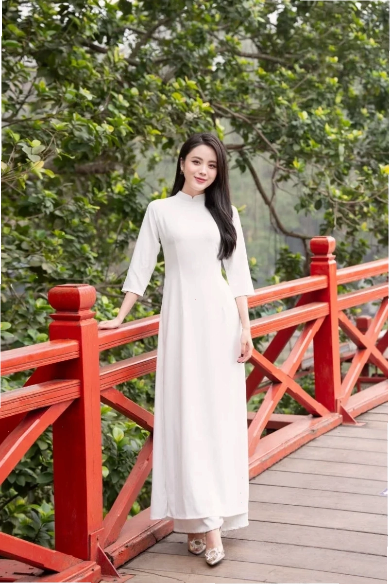 người con gái đẹp mặc chiếc áo dài dạo phố