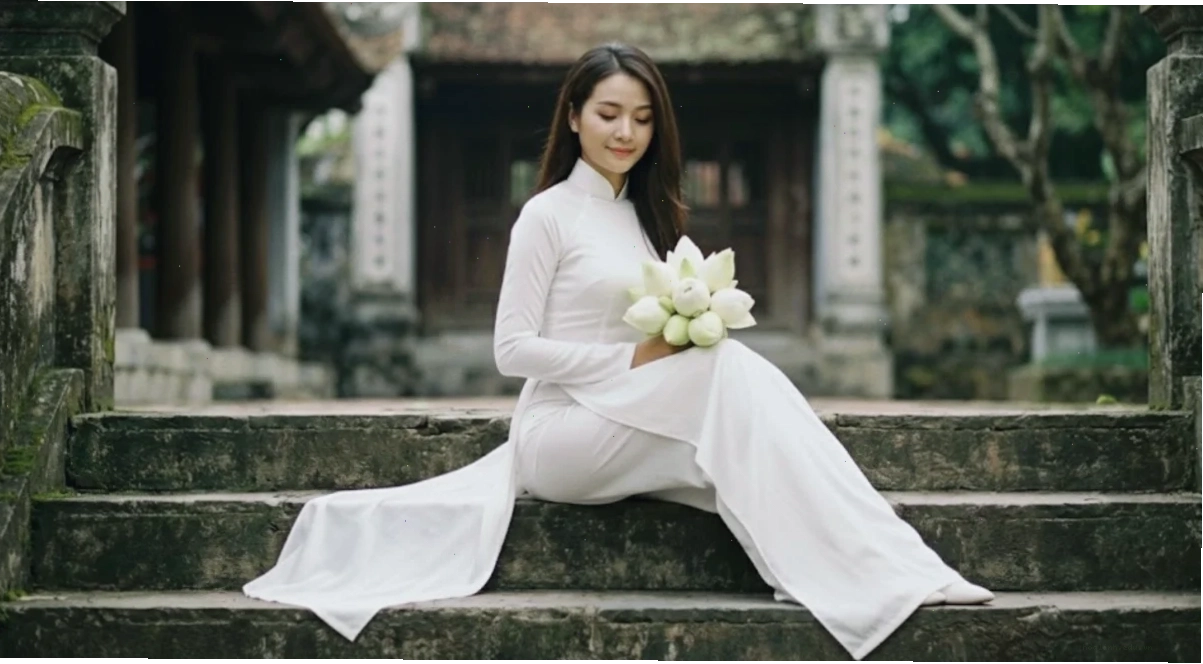 người con gái đẹp mặc chiếc áo dài đơn giản