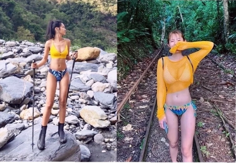 Bikini kẻ đỏ Thiếu nữ trong bikini kẻ đỏ trắng