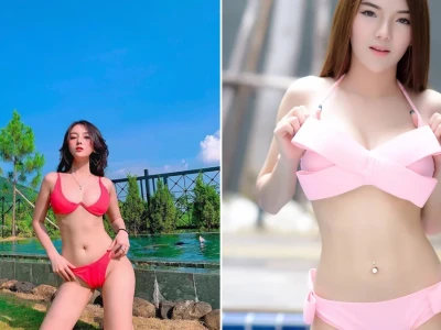 BST Gái mặc bikini màu hồng khoe dáng cực nóng bỏng